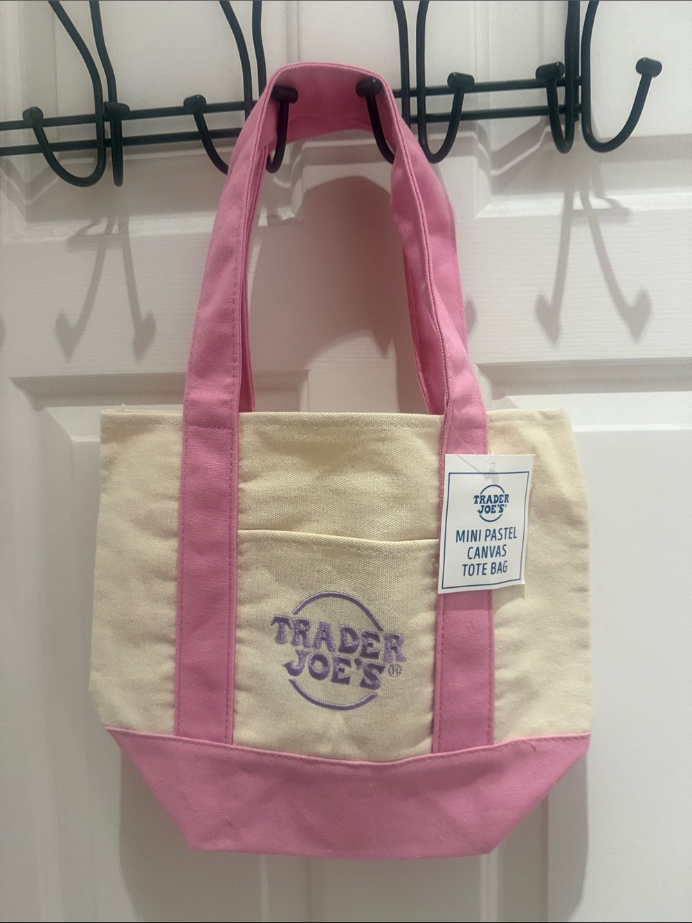 Trader Joe's Mini Canvas Tote Bag in Cream and Pink